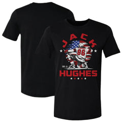 NHL Jack Hughes US Men's Hockey 500 Level Flag T-Shirt - Black