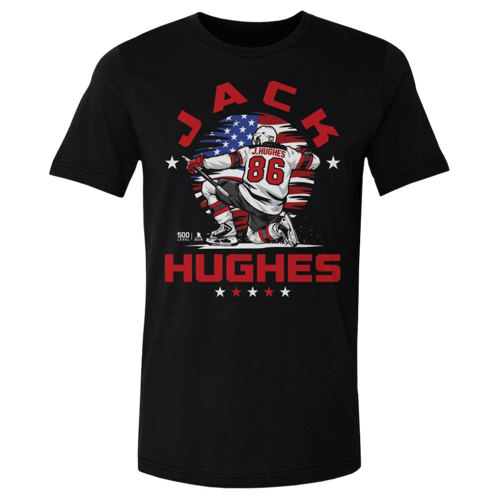 NHL Jack Hughes US Men's Hockey 500 Level Flag T-Shirt - Black