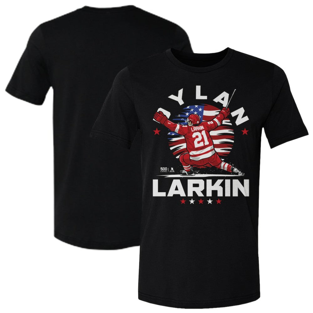 NHL Dylan Larkin US Men's Hockey 500 Level Flag T-Shirt - Black