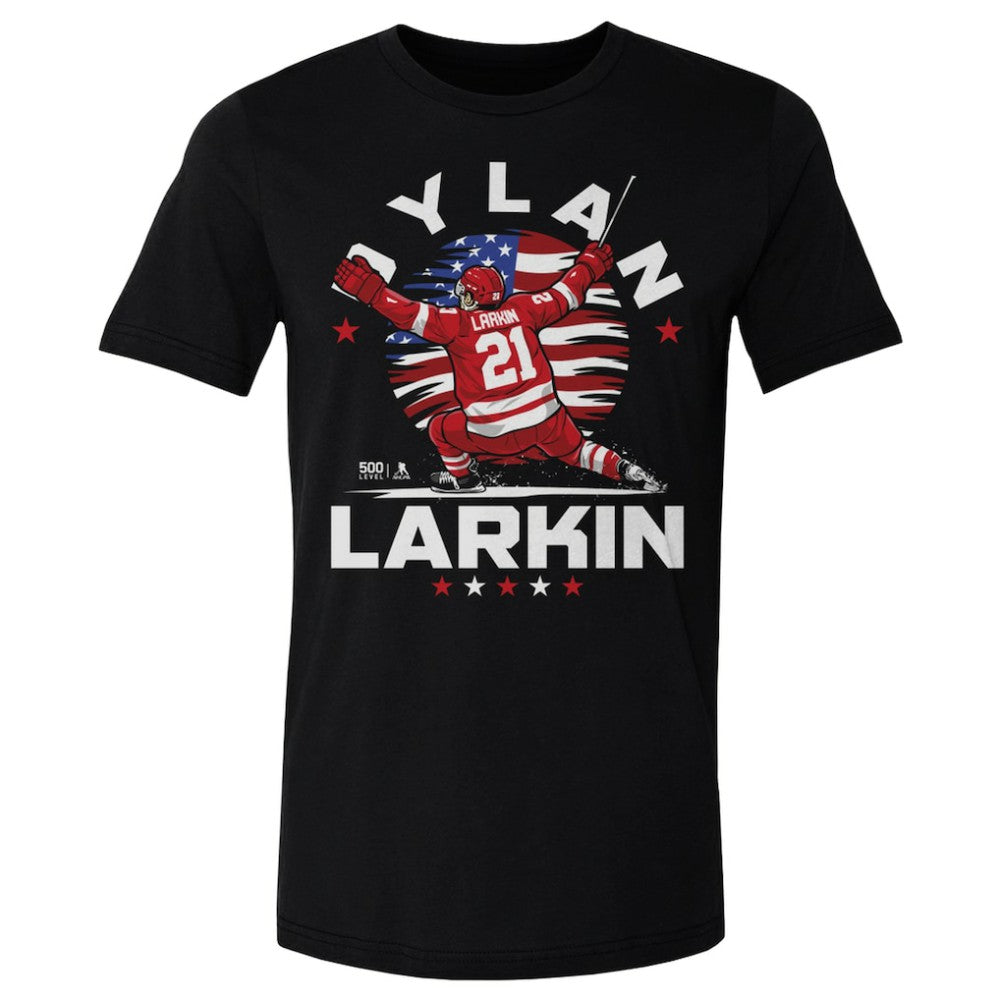NHL Dylan Larkin US Men's Hockey 500 Level Flag T-Shirt - Black