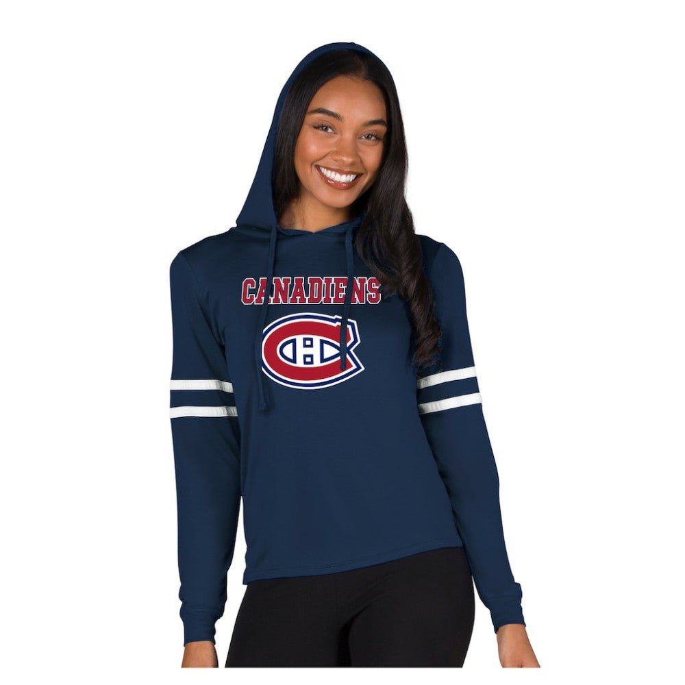 NHL Montreal Canadiens Concepts Sport Women's Marathon Long-Sleeve Hooded T-Shirt - Navy