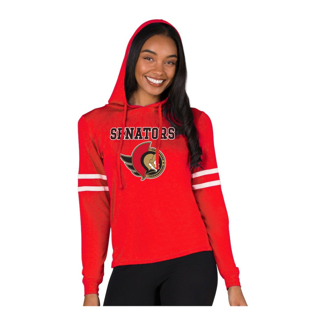 NHL Ottawa Senators Concepts Sport Women's Marathon Long-Sleeve Hooded T-Shirt - Red