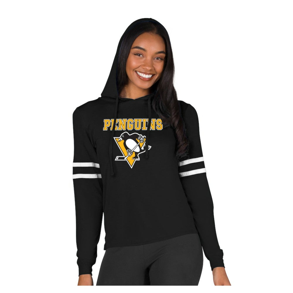 NHL Pittsburgh Penguins Concepts Sport Women's Marathon Long-Sleeve Hooded T-Shirt - Black