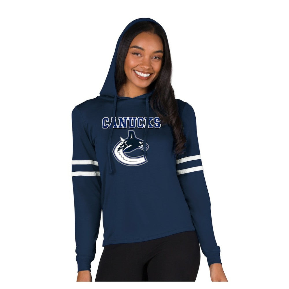 NHL Vancouver Canucks Concepts Sport Women's Marathon Long-Sleeve Hooded T-Shirt - Navy