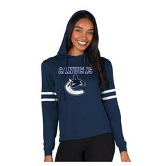NHL Vancouver Canucks Concepts Sport Women's Marathon Long-Sleeve Hooded T-Shirt - Navy