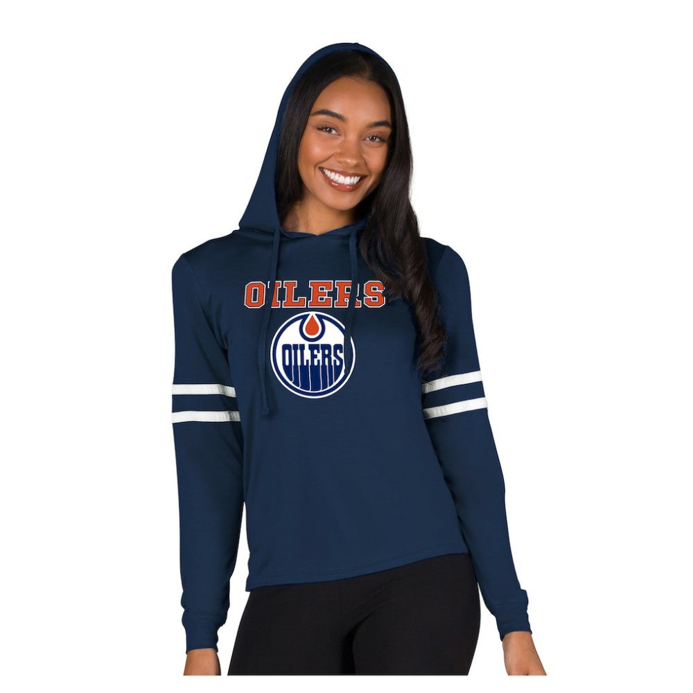 NHL Edmonton Oilers Concepts Sport Women's Marathon Long-Sleeve Hooded T-Shirt - Navy