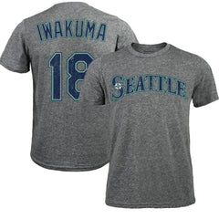 Hisashi Iwakuma Seattle Mariners Majestic Threads Premium Tri-Blend Name & Number T-Shirt - Gray T-shirts