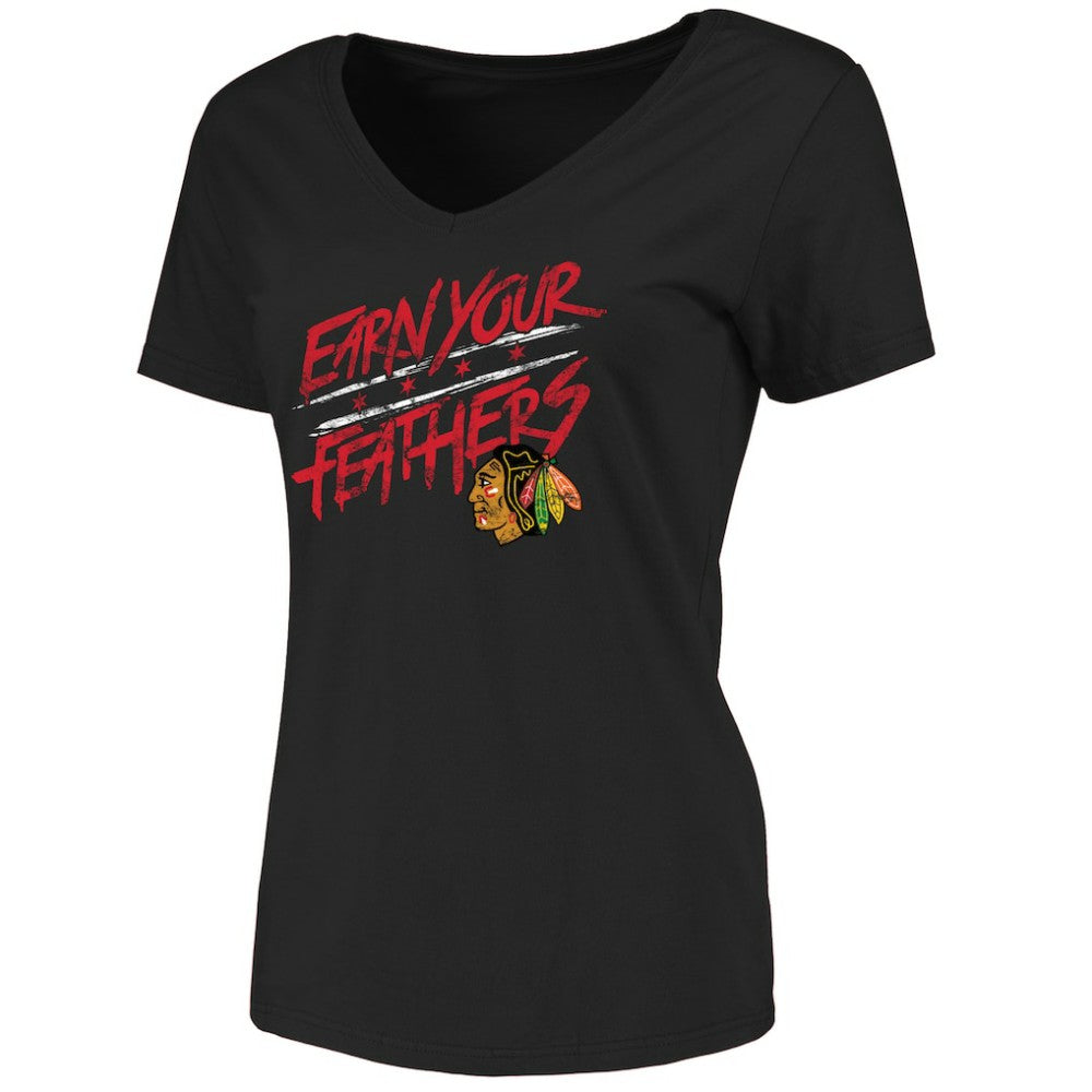 NHL Chicago Blackhawks Women's Hometown Collection Earn Your Feathers T-Shirt - Black