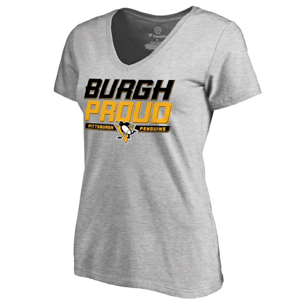 NHL Pittsburgh Penguins Women's Hometown Collection Burgh Proud V-Neck T-Shirt - Heather Gray