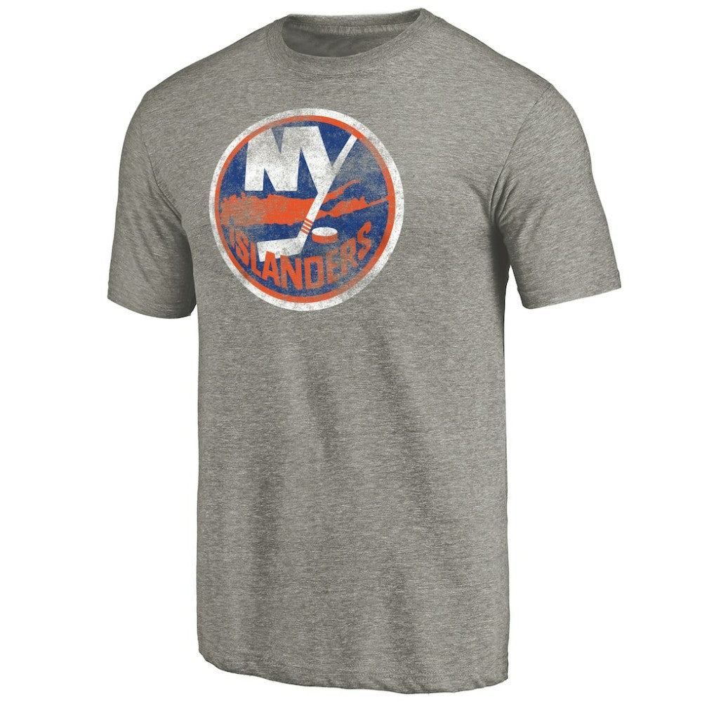 NHL New York Islanders Distressed Team Logo Tri-Blend T-Shirt - Ash