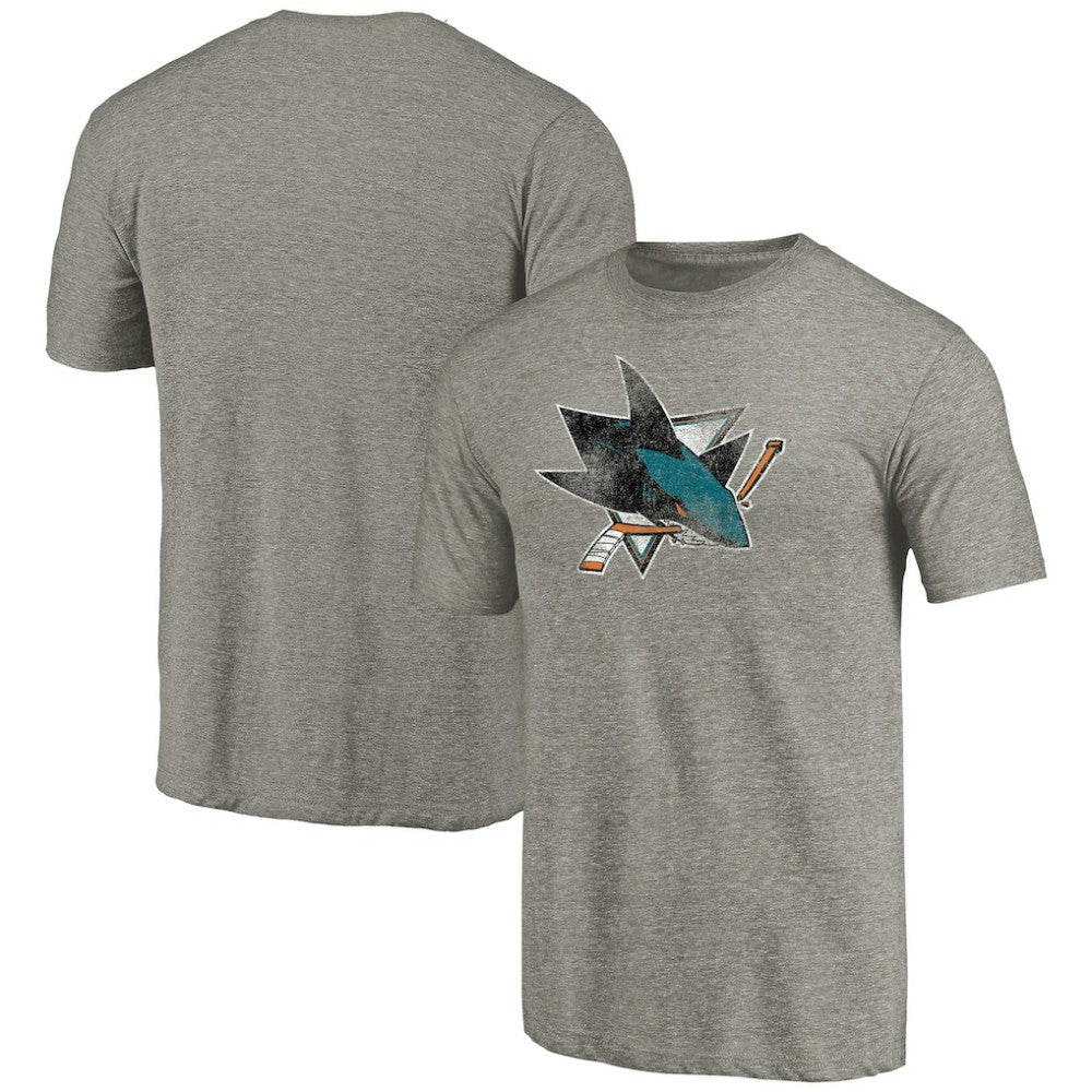 NHL San Jose Sharks Distressed Team Logo Tri-Blend T-Shirt - Ash