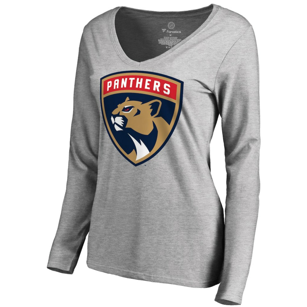 NHL Florida Panthers Women's New Logo Long Sleeve V-Neck T-Shirt - Heather Gray