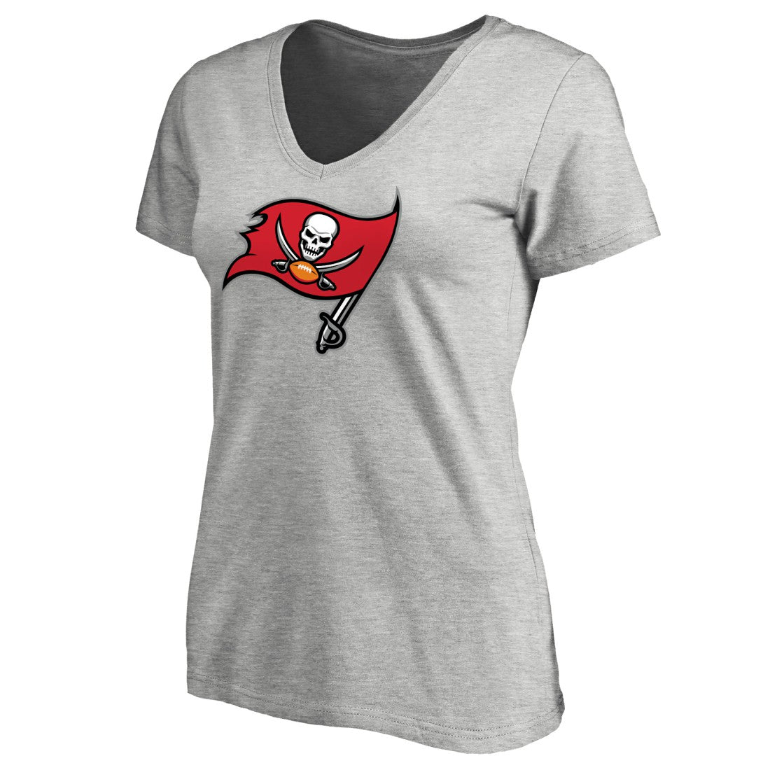 Tampa Bay Buccaneers Women's Primary Logo V-Neck T-Shirt Heather Gray