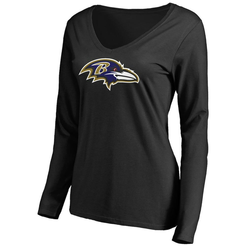 Baltimore Ravens Women's Primary Team Logo V-Neck Long Sleeve T-Shirt Black