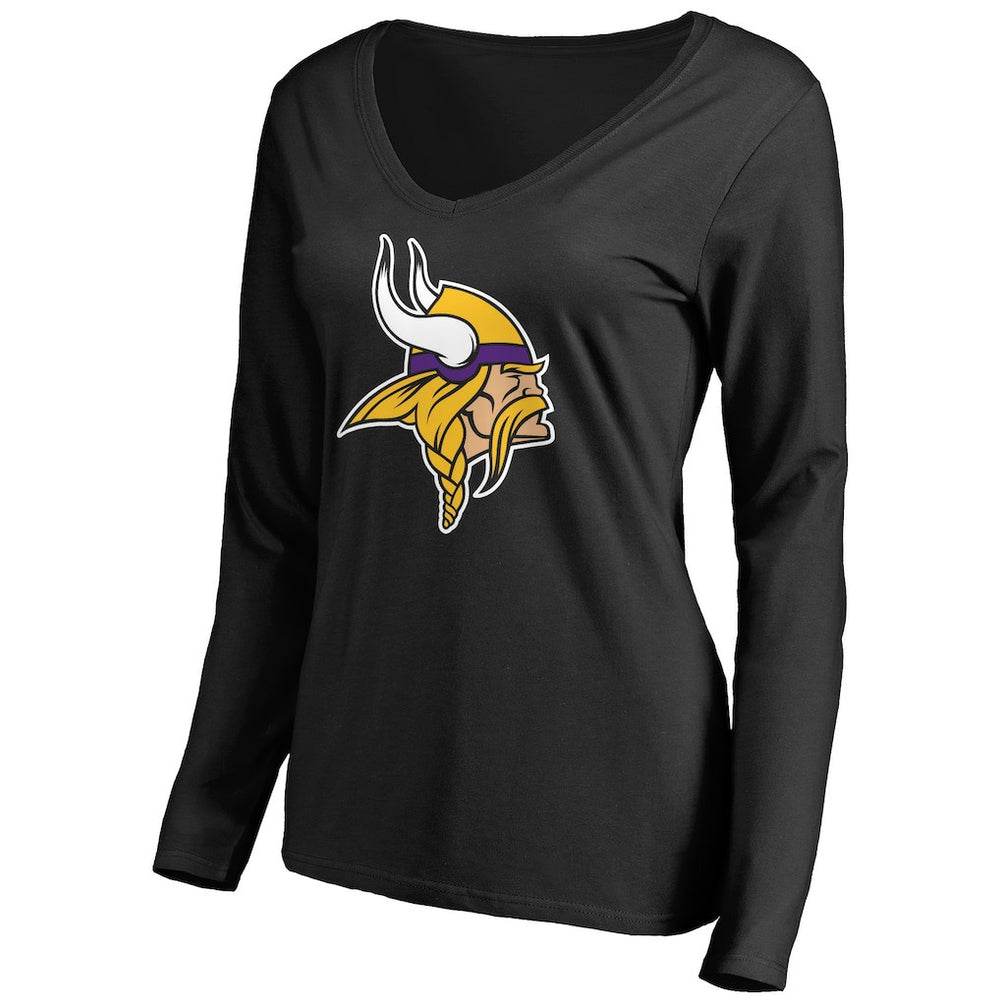 Minnesota Vikings Women's Primary Team Logo V-Neck Long Sleeve T-Shirt Black