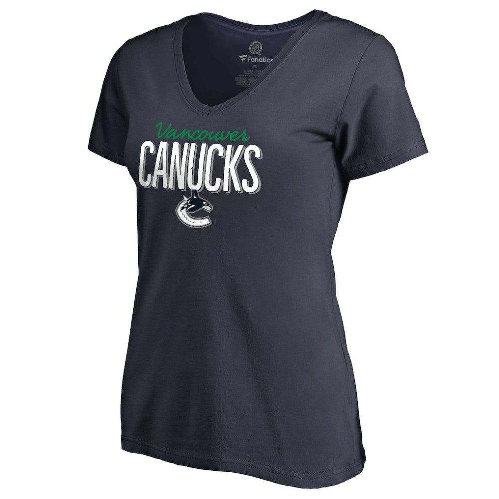 NHL Vancouver Canucks Women's Nostalgia V-Neck T-Shirt - Navy