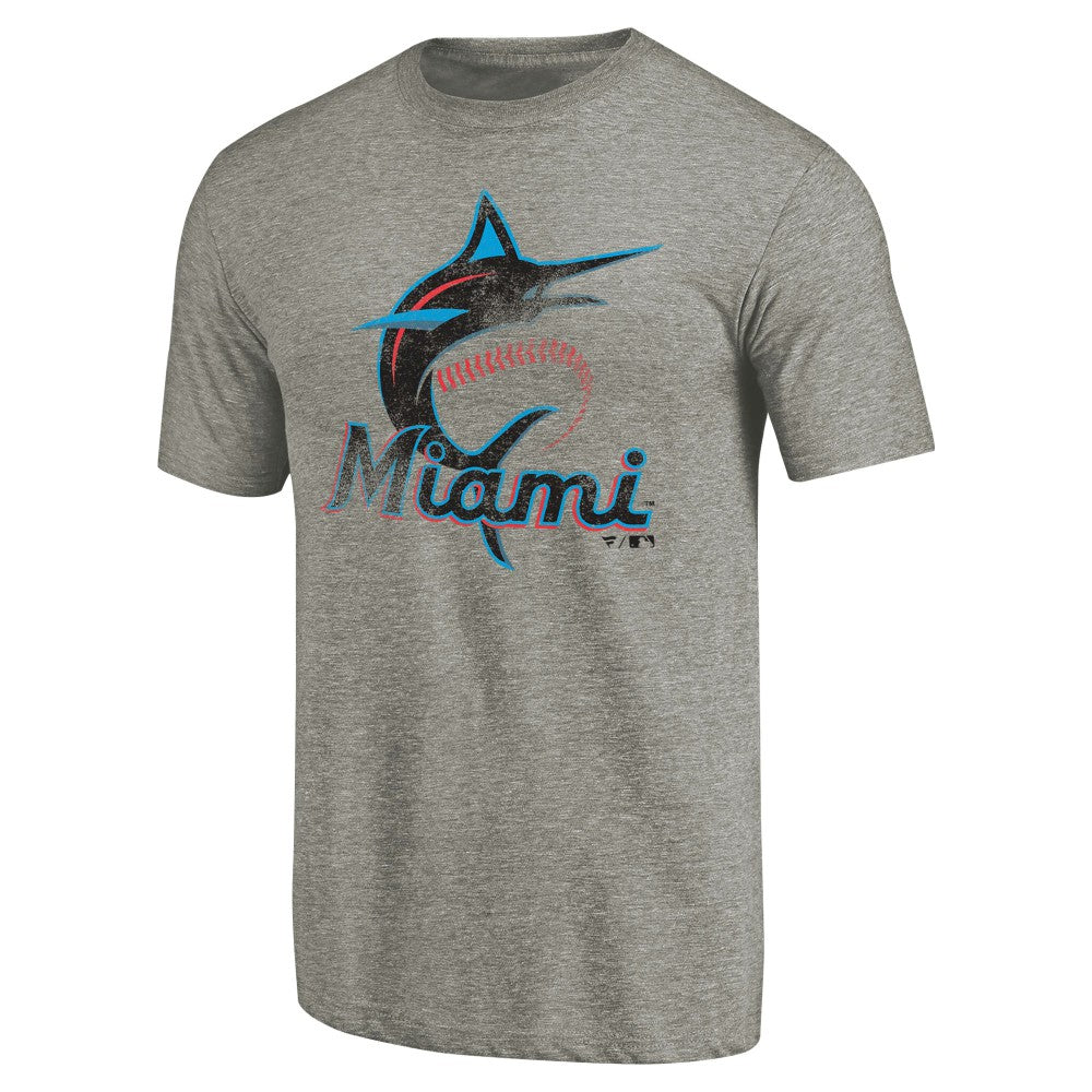 Miami Marlins Distressed Team Tri-Blend T-Shirt - Ash T-shirts