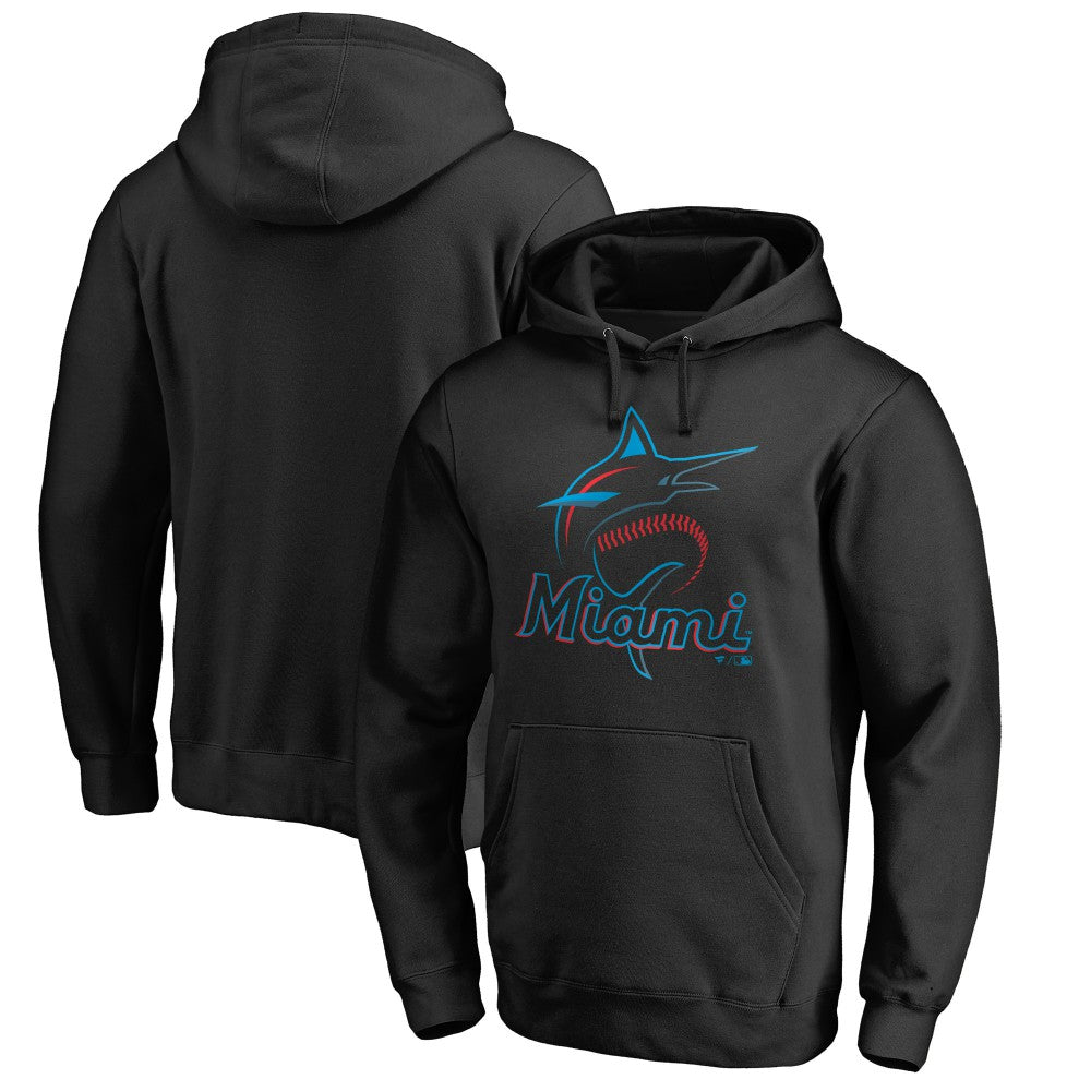 Miami Marlins Official Logo Fitted Pullover Hoodie - Black Hoodies