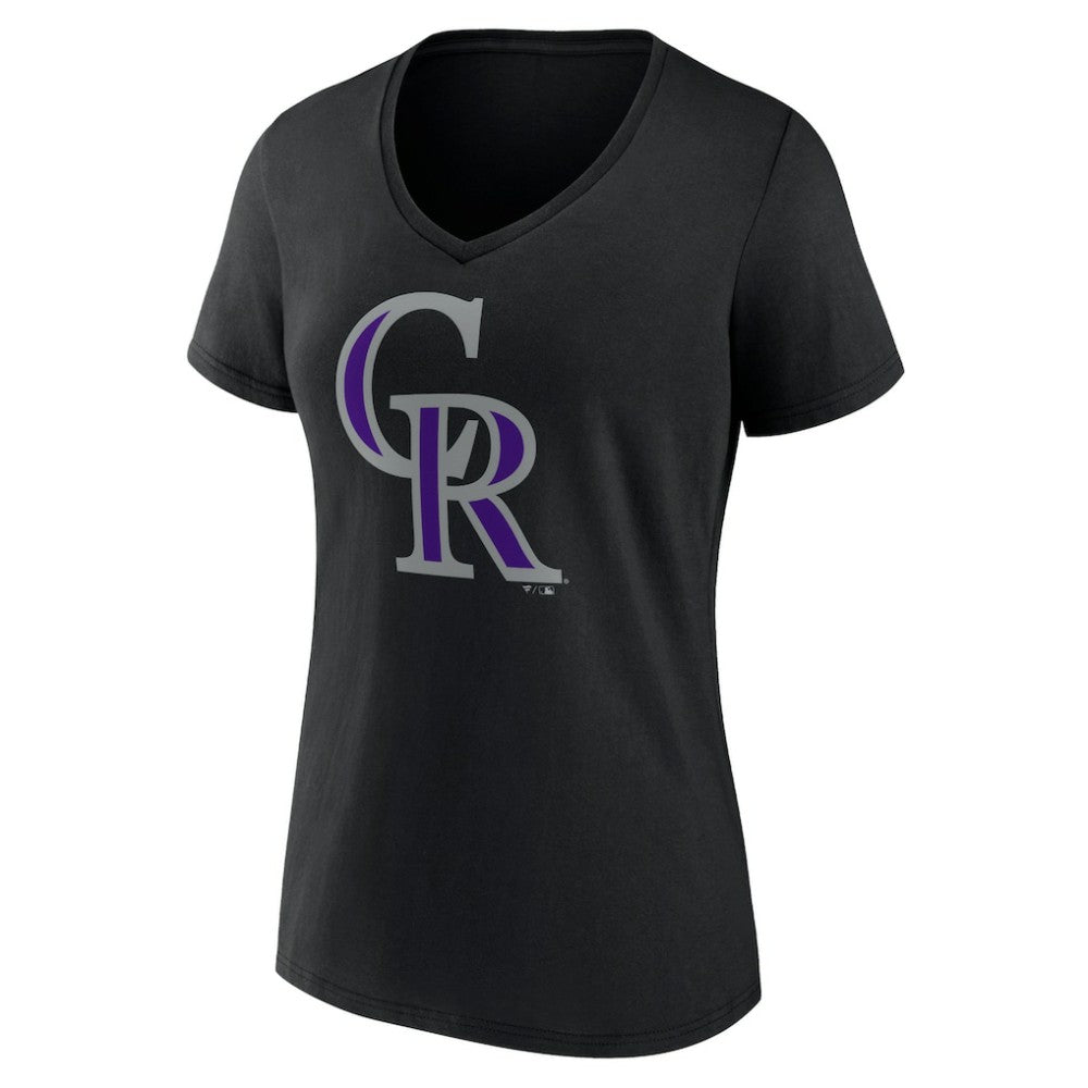 Colorado Rockies Women's Team Color Primary Logo V-Neck T-Shirt - Black T-shirts