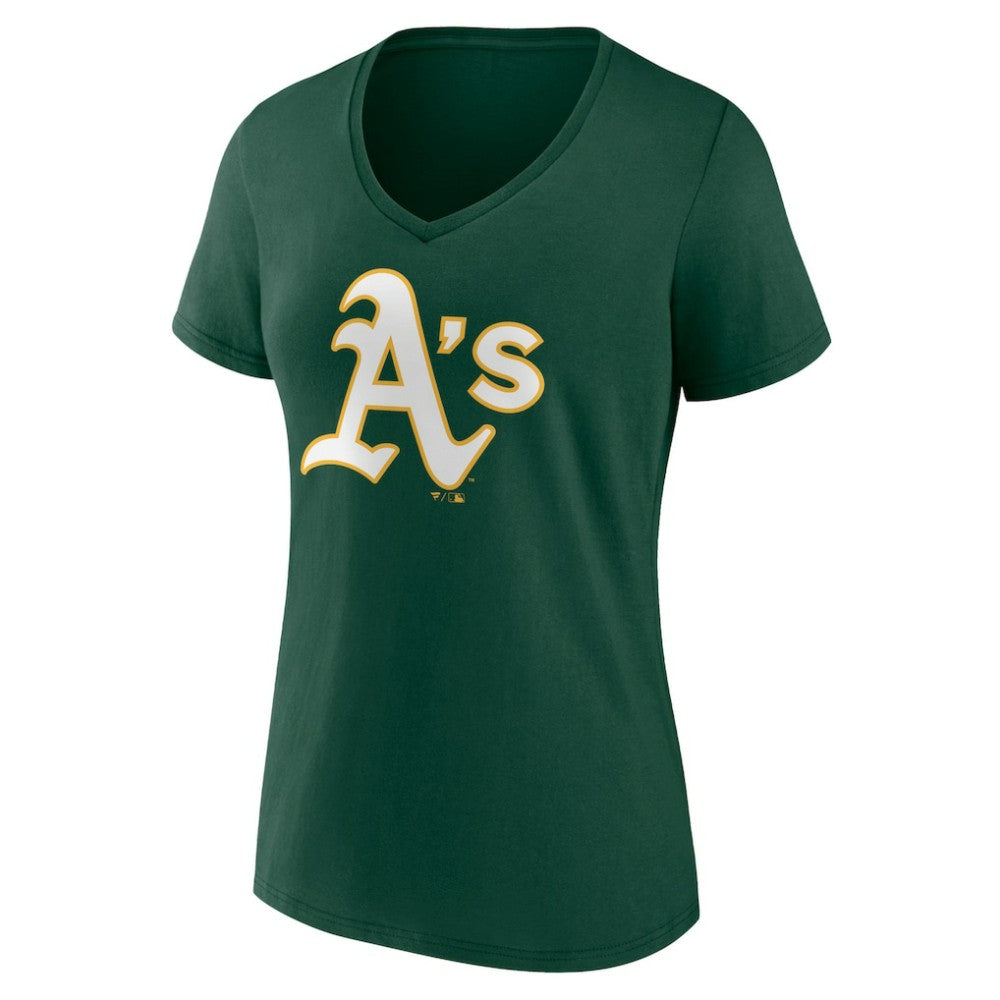Athletics Women's Team Color Primary Logo V-Neck T-Shirt - Green T-shirts