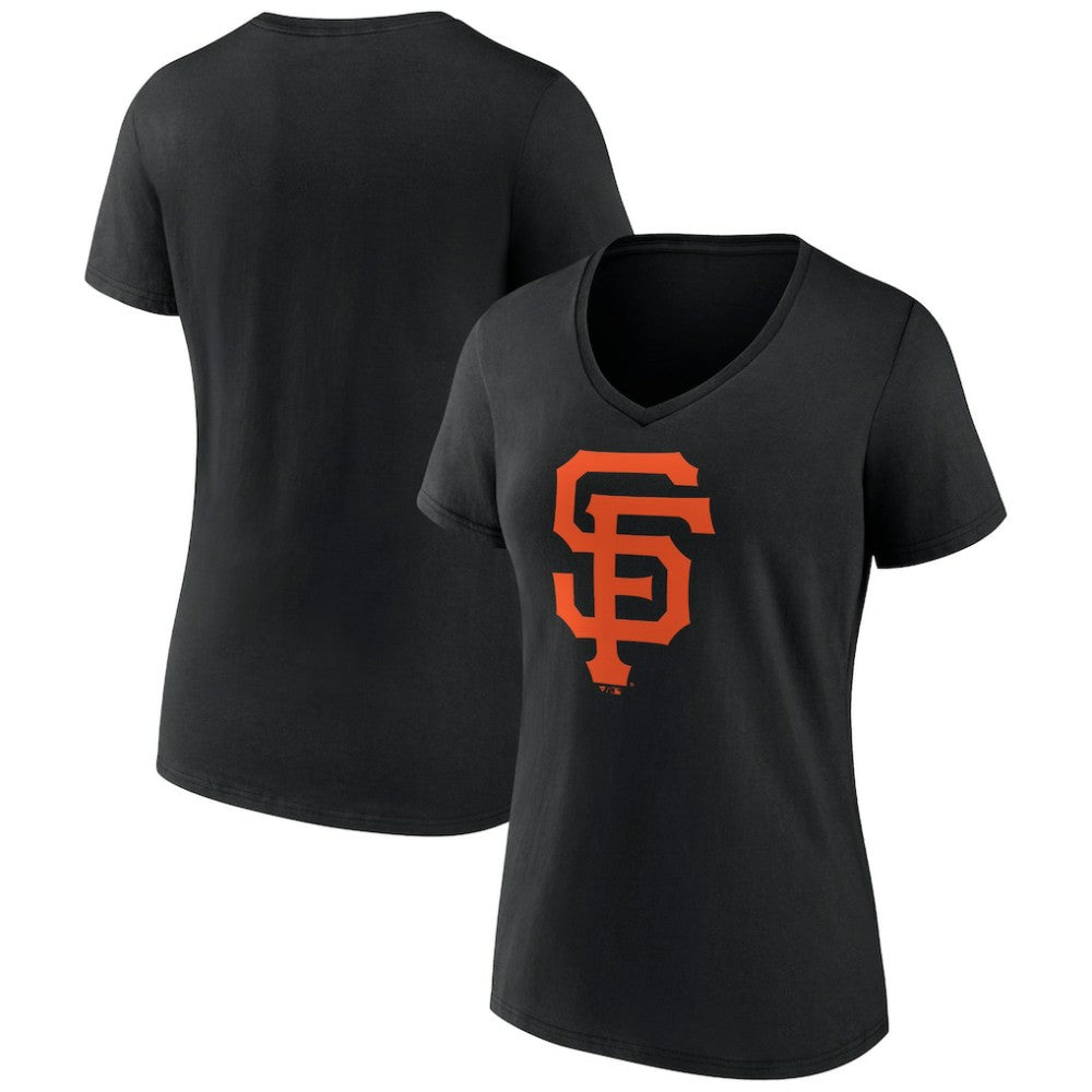 San Francisco Giants Women's Team Color Primary Logo V-Neck T-Shirt - Black T-shirts