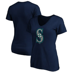 Seattle Mariners Women's Team Color Primary Logo V-Neck T-Shirt - Navy T-shirts