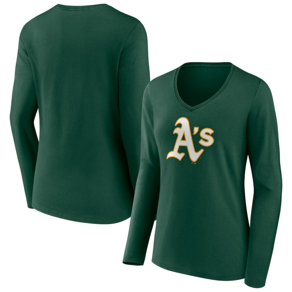 Athletics Women's Team Color Primary Logo V-Neck Long Sleeve T-Shirt - Green T-shirts
