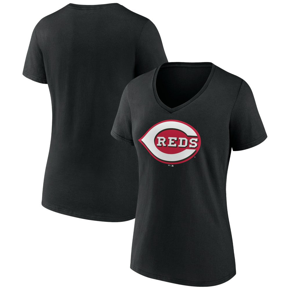 Cincinnati Reds Women's Secondary Color Primary Logo T-Shirt - Black T-shirts