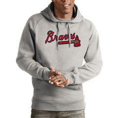 Atlanta Braves Antigua Victory Pullover Hoodie - Heathered Gray Hoodies