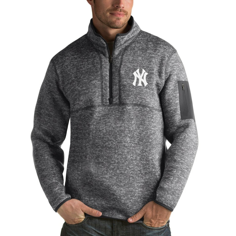 New York Yankees Antigua Fortune Half-Zip Sweater - Heathered Charcoal