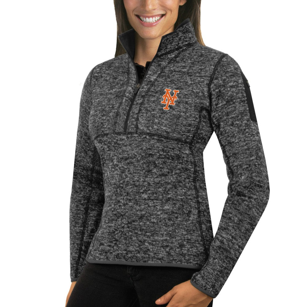 New York Mets Antigua Women's Fortune Half-Zip Pullover Sweater - Heathered Charcoal Pullover