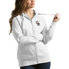 Colorado Rockies Antigua Women's Victory Full-Zip Hoodie - White Hoodies