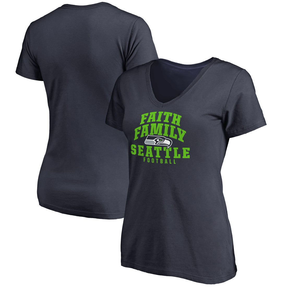 Seattle Seahawks Women's Faith Family V-Neck T-Shirt Navy
