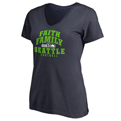 Seattle Seahawks Women's Faith Family V-Neck T-Shirt Navy