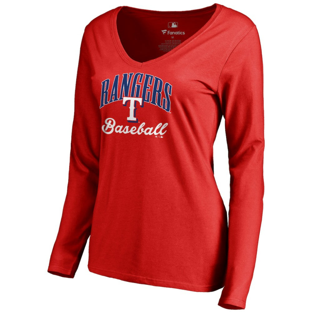 Texas Rangers Women's Victory Script Long Sleeve T-Shirt - Red T-shirts