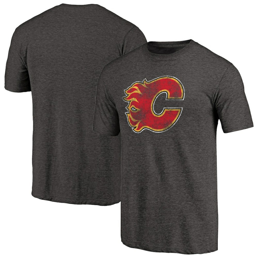 NHL Calgary Flames Distressed Team Primary Logo Tri-Blend T-Shirt - Black