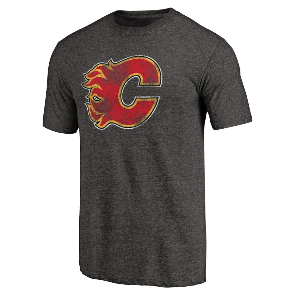NHL Calgary Flames Distressed Team Primary Logo Tri-Blend T-Shirt - Black