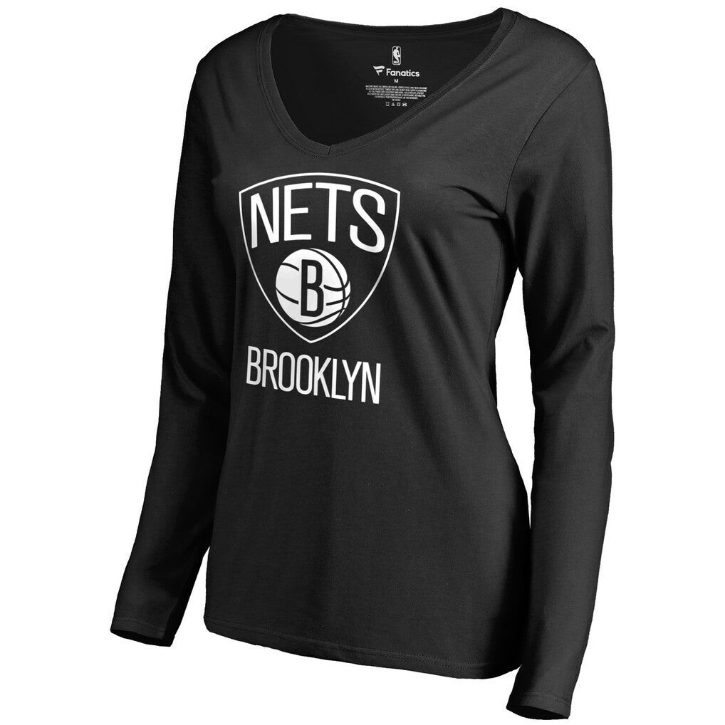 Brooklyn Nets Women's Primary Logo V-Neck Long Sleeve T-Shirt Black