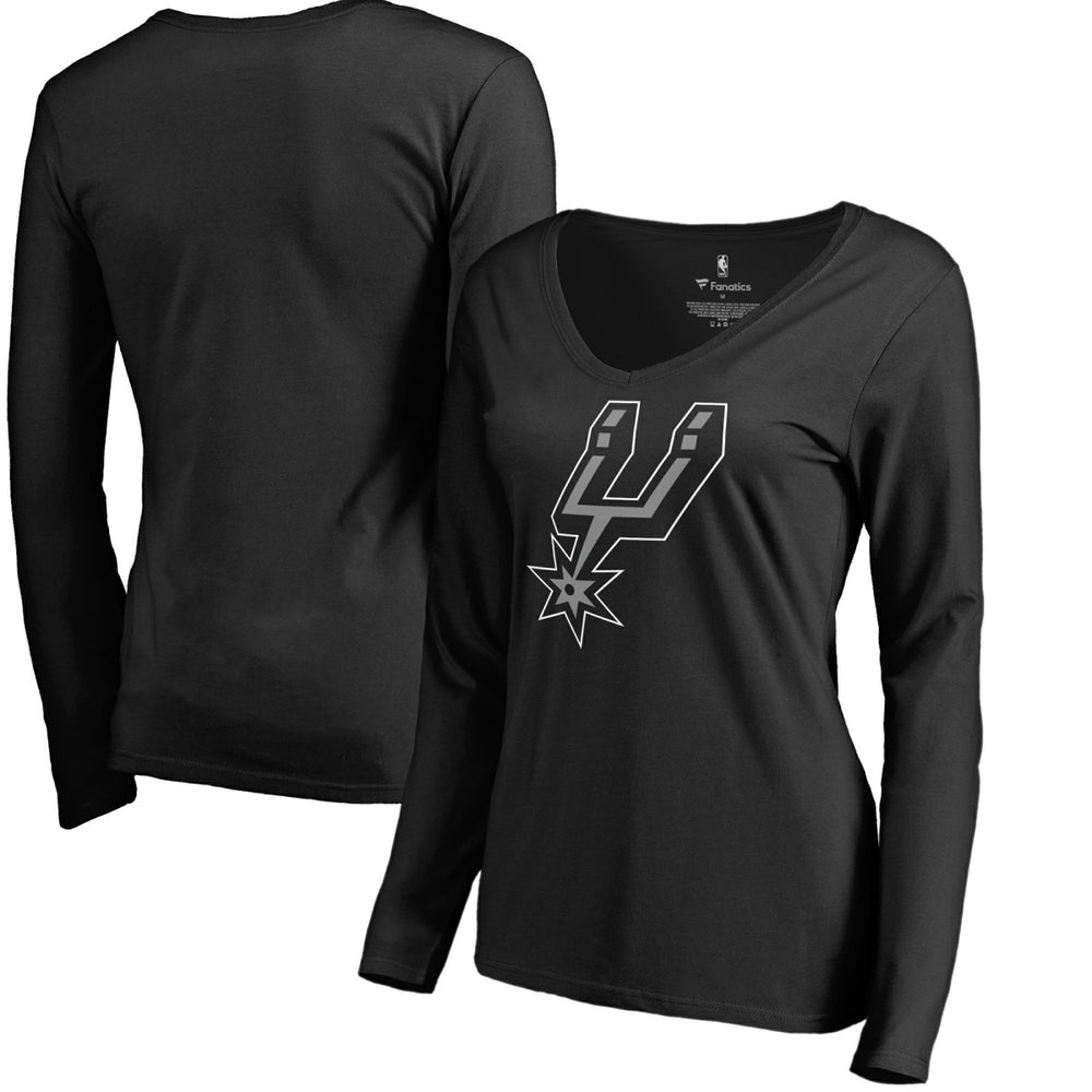 San Antonio Spurs Women's Primary Logo V-Neck Long Sleeve T-Shirt Black