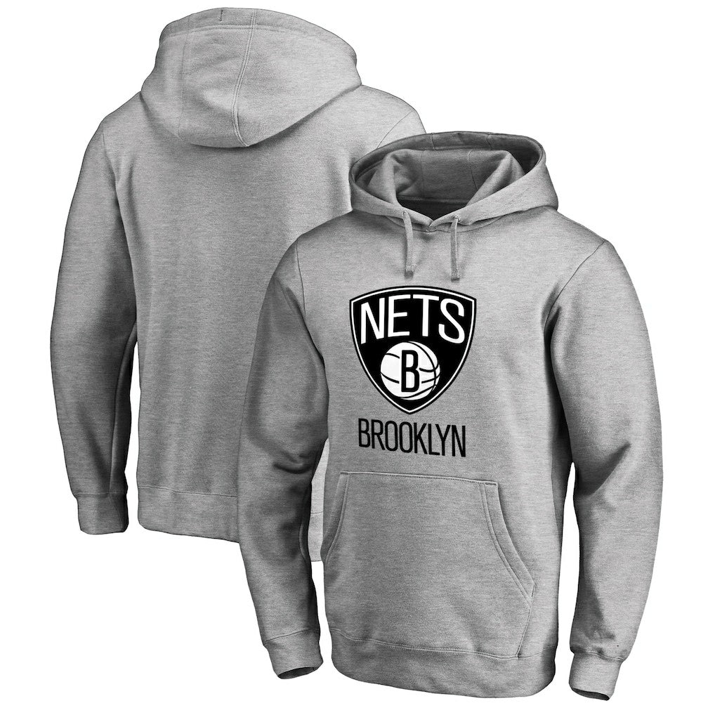 Brooklyn Nets Primary Logo Pullover Hoodie Heather Gray