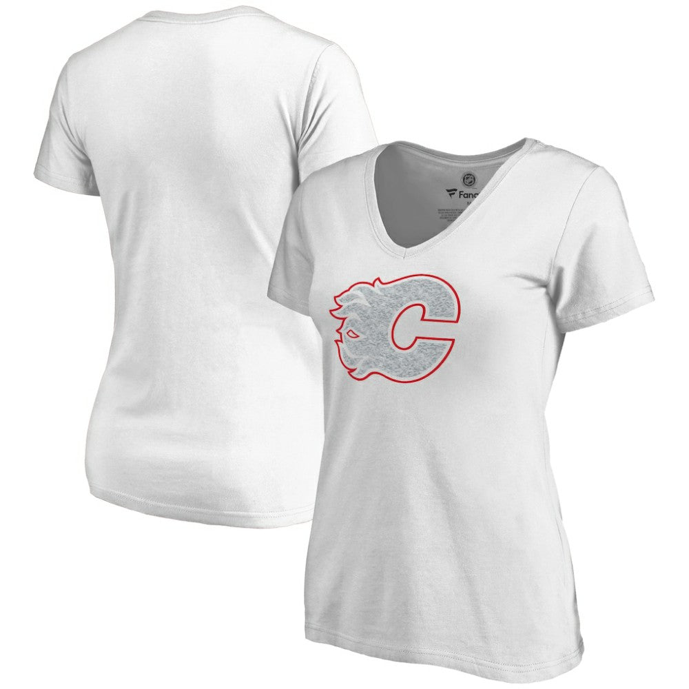 NHL Calgary Flames Women's Whiteout V-Neck T-Shirt - White