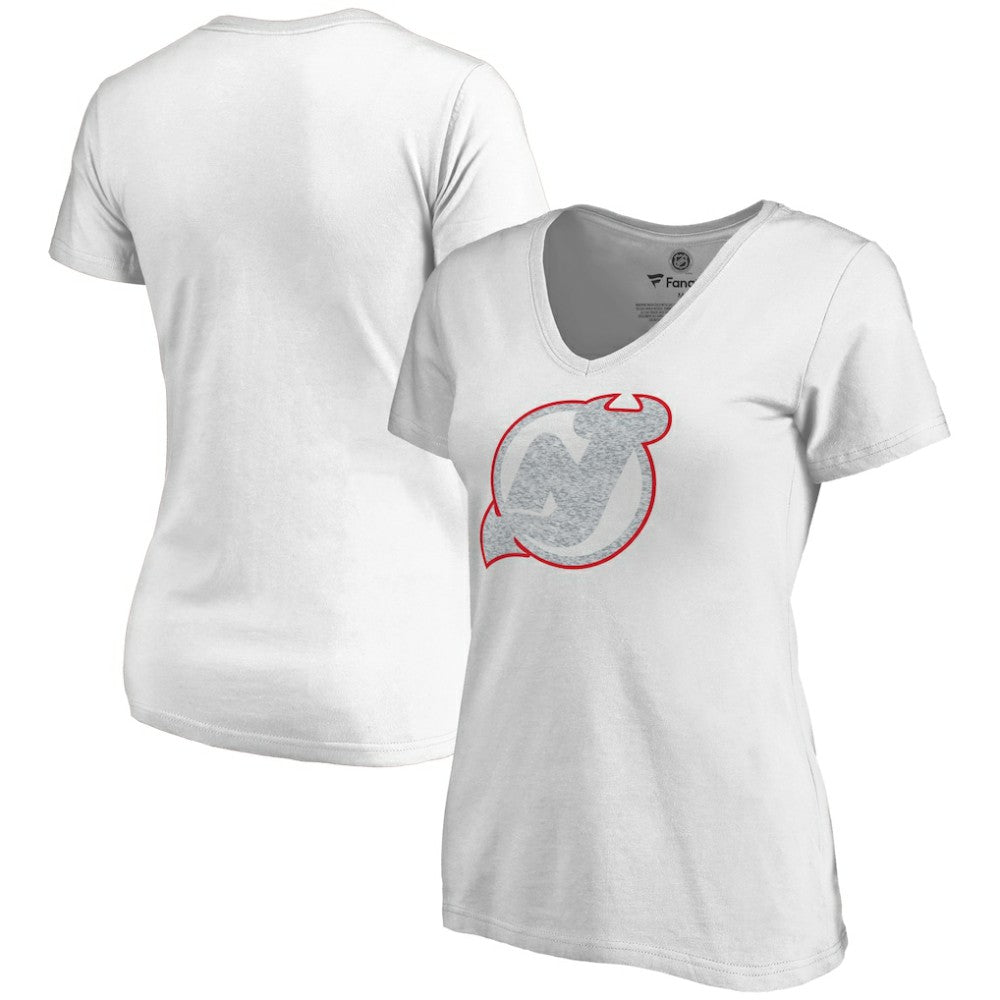 NHL New Jersey Devils Women's Whiteout V-Neck T-Shirt - White