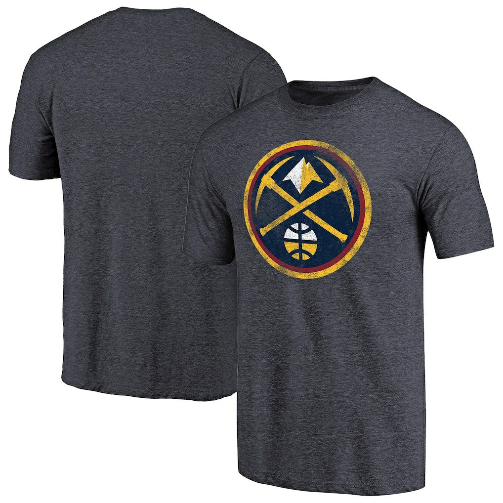Denver Nuggets Distressed Team Logo Tri-Blend T-Shirt Heather Navy