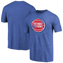 Detroit Pistons Distressed Team Logo II Tri-Blend V-Neck T-Shirt Heathered Blue