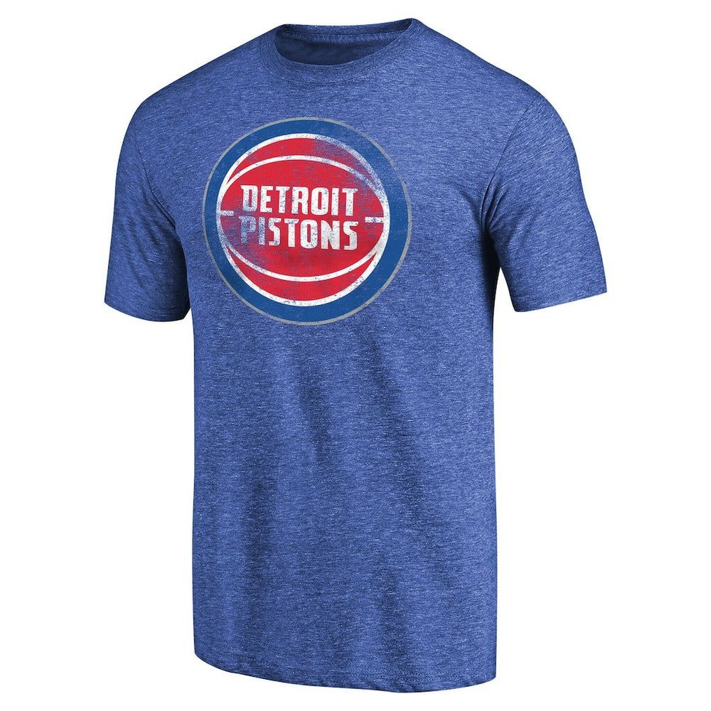 Detroit Pistons Distressed Team Logo II Tri-Blend V-Neck T-Shirt Heathered Blue