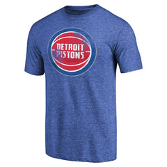 Detroit Pistons Distressed Team Logo II Tri-Blend V-Neck T-Shirt Heathered Blue
