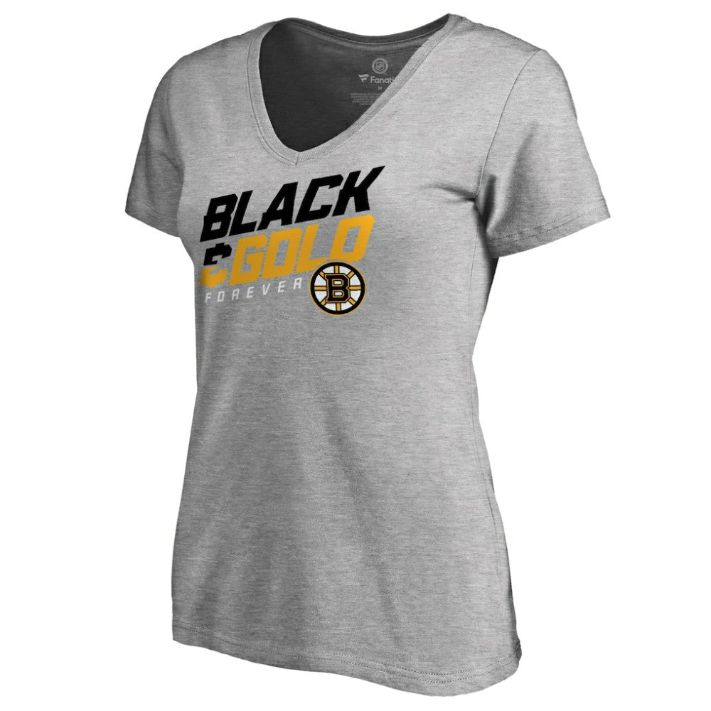 NHL Boston Bruins Women's Hometown Collection Black & Gold V-Neck T-Shirt - ash