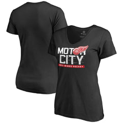 NHL Detroit Red Wings Women's Hometown Collection Motor City V-Neck T-Shirt - Black