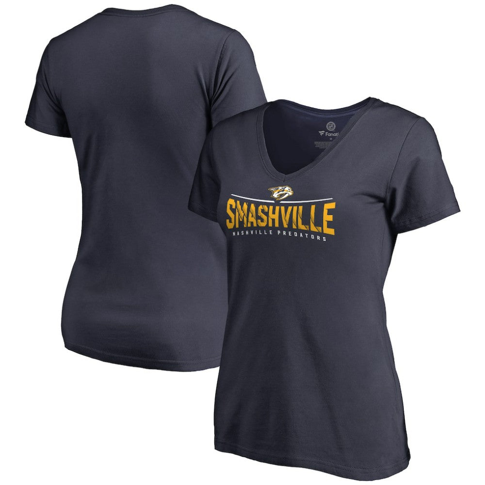 NHL Nashville Predators Women's Hometown Collection Smashville V-Neck T-Shirt - Navy