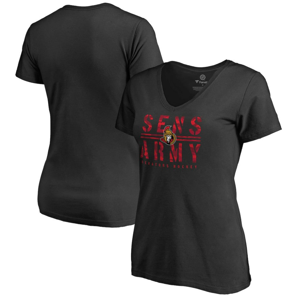 NHL Ottawa Senators Women's Hometown Collection Sens Army V-Neck T-Shirt - Black